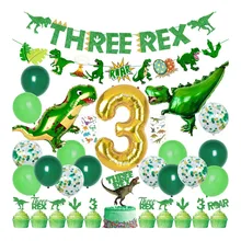 Nicro Dinosaur Three Rex Baby Shower Theme Party Decoration Aluminum Foil Latex Balloon Baby Boy Child Birthday Party Supplies