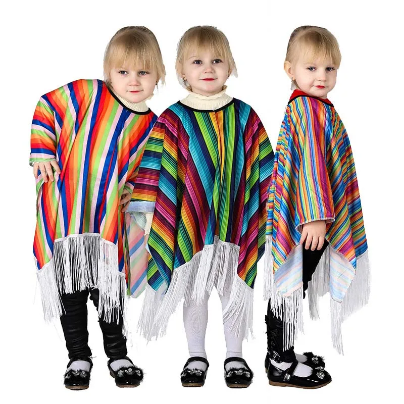 Generisch Disfraz mexicano Poncho Alechandro Poncho Colorido Fiesta México Carnaval con flecos Capa para Mujer y Hombre Carnaval Fiesta Carnaval Mexicano Cinco De Mayo Disfraz
