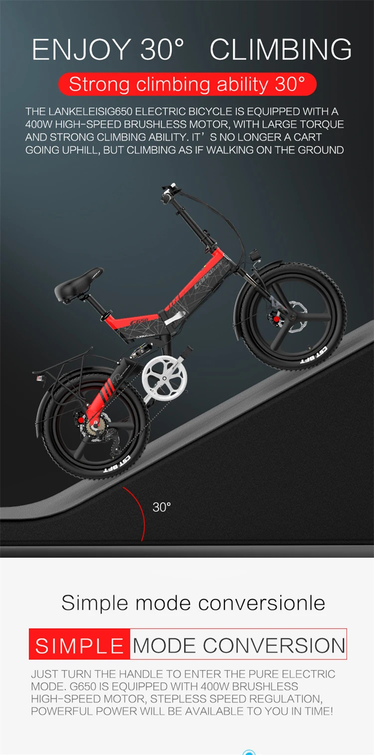 USA stock lankeleisi G650 folding electric bike adult 400W foldable e bike electric bicycle mountain ebike