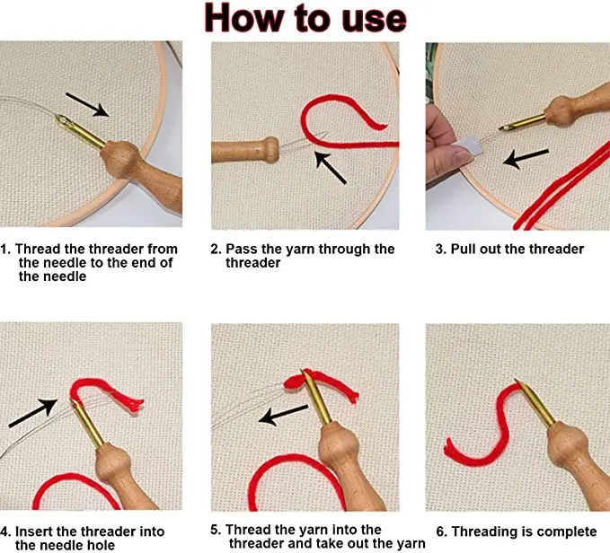 Big Size Wooden Handle Punch Needle Set Knitting Tool for Rug Hooking Wood Punch Needle for Needlework