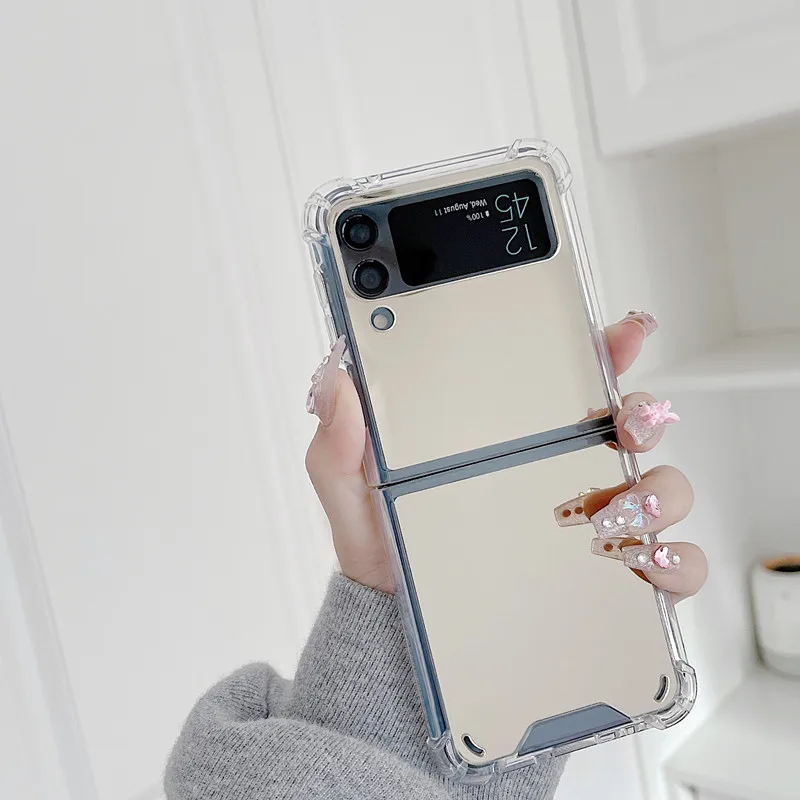 For Samsung Galaxy Z Flip 4 3 Mirror Case Reinforced Corner Hard Back Soft Bumper Protective Case Cover For Girls Woman Makeup Buy 2 In 1 Rugged Clear Hard Pc Acrylic