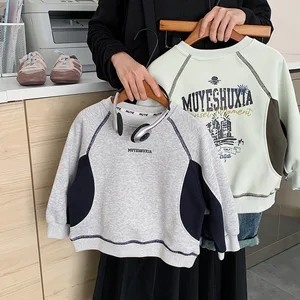 Customized New Boys'  Knitted Letter Graphic Crewneck Sweatshirt Cotton Long Sleeve Casual Pullover Clothes for Kids