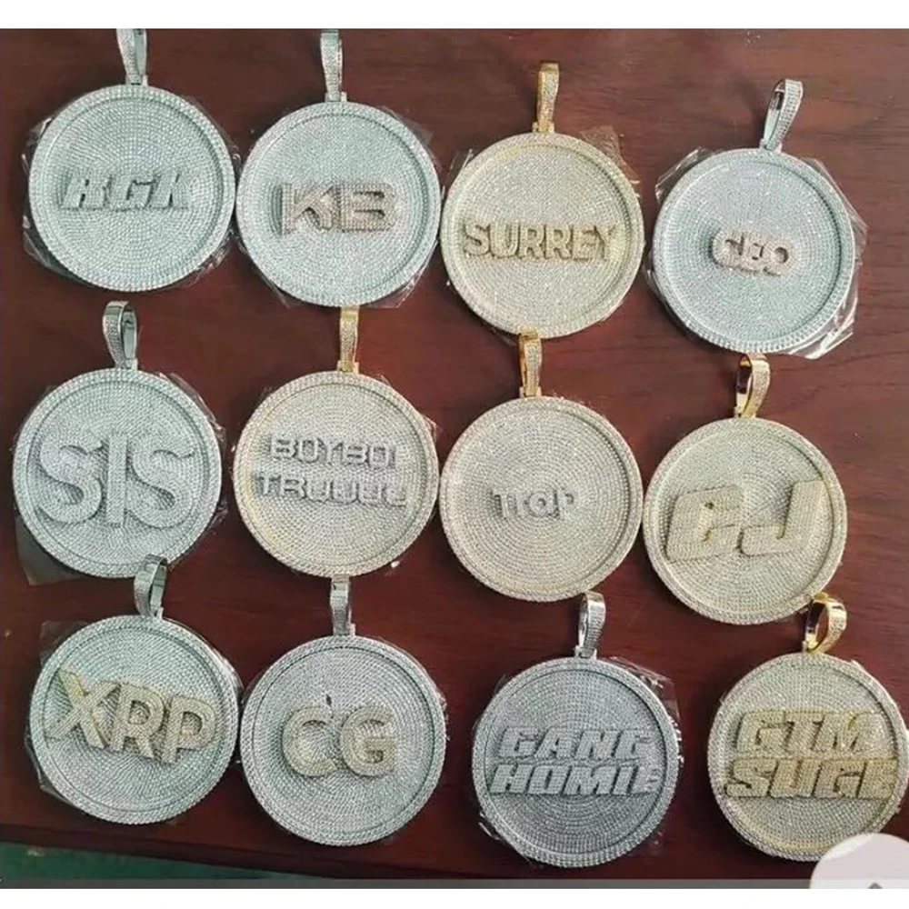 Hip Hop Iced Out Round Custom Letters Pendants Necklaces Paved Cubic Zircon Stone Brass Rope Chain Trendy Men Women Jewelry