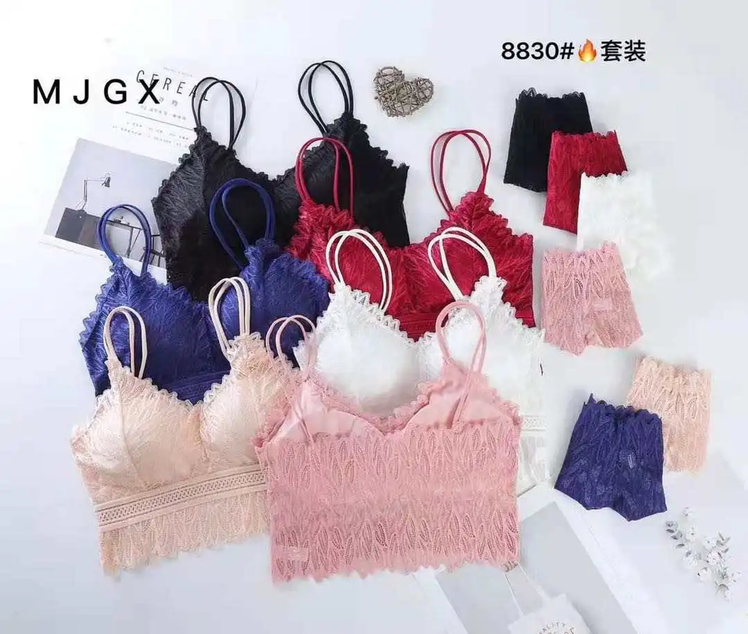 JUNXI Custom logo Mesh Designer Famous Brand Bra Set Sport Bra and Biker Shorts Set Panties and Bra Set for Woman