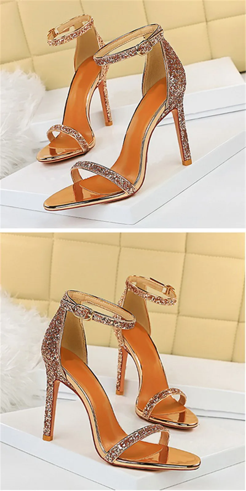Eilyken Fashion Sequined Cloth Women Wedding Sandals Ankle Buckle Strap