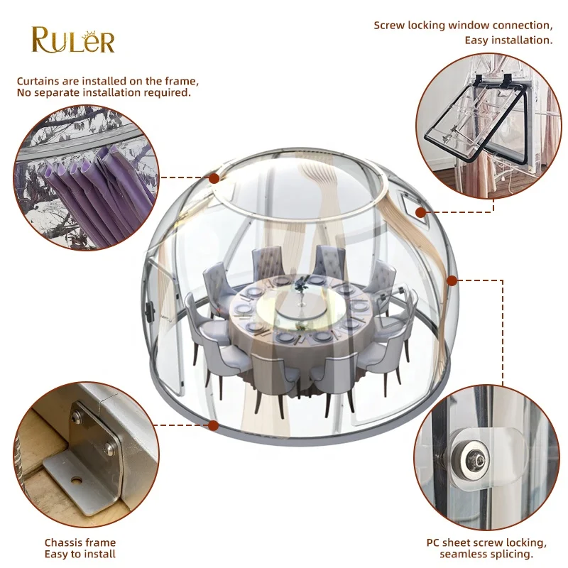 Outdoor Camping Igloo Tent 3.3M 3.8M Polycarbonate Transparent Dome Tent