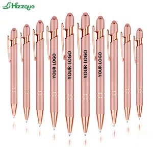 HZZQUE New Rose Gold 2-In-1 Soft Touch Screen Pen Multifunction Ball for Custom Logo Promotional Metal Ballpoint Gifts Black