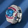 Anillo de cristal azul puntiagudo de tamaño ajustable