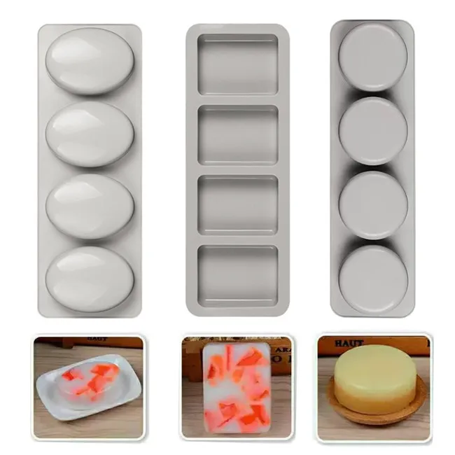 P0364 Factory High Quality Custom Professional Soap Mold Round Rectangle BPA Free 4 Cavity Silicon Soap Molds Oval