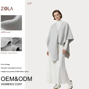 ZOLA Buttery-Soft Asymmetrical Cape Poncho Coat 100% Wool Double Sided Fabric Office-Ready Custom OEM&ODM