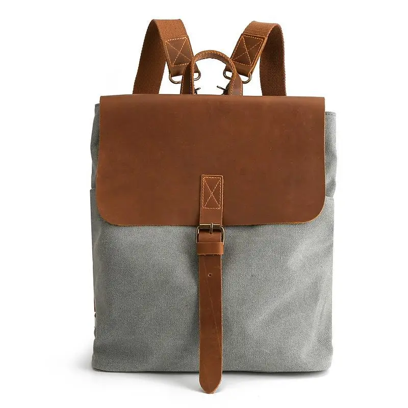 new canvas vintage rucksack retro crazy horse leather backpack laptop school men and women's shoulder bag