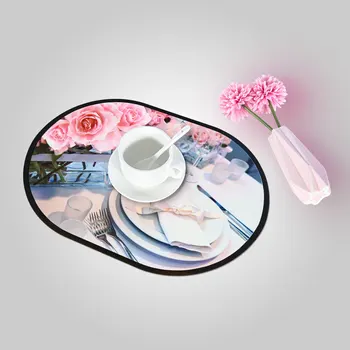 2023 hot sale different color restaurant plastic placemats oval palcemats bordered custom  Printed placemats for dining table