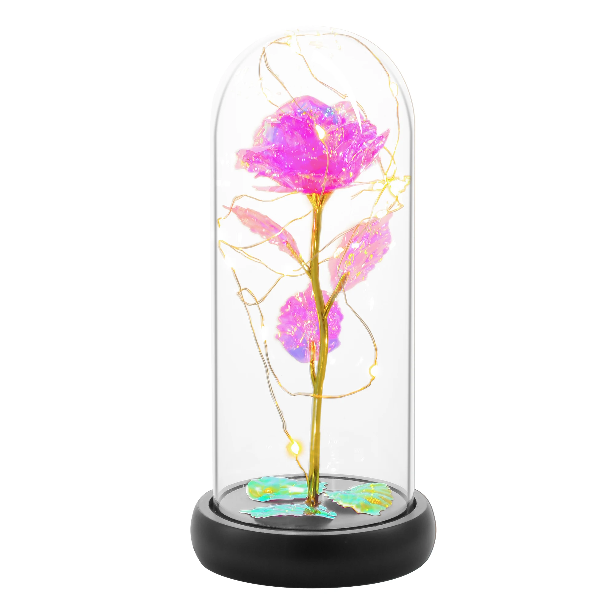 Holiday decoration Gift Pink Flower With Base Glass Dome