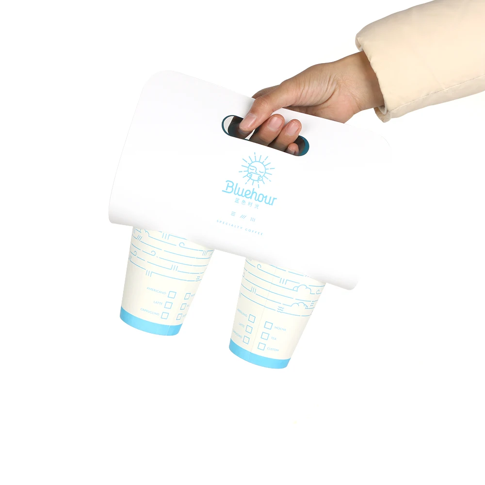 Custom Corrugated Cup Holder Tray Recyclable Beverage Carrier 2/4/6 Hole for Tea Coffee Drink Takeaway Disposable Packaging