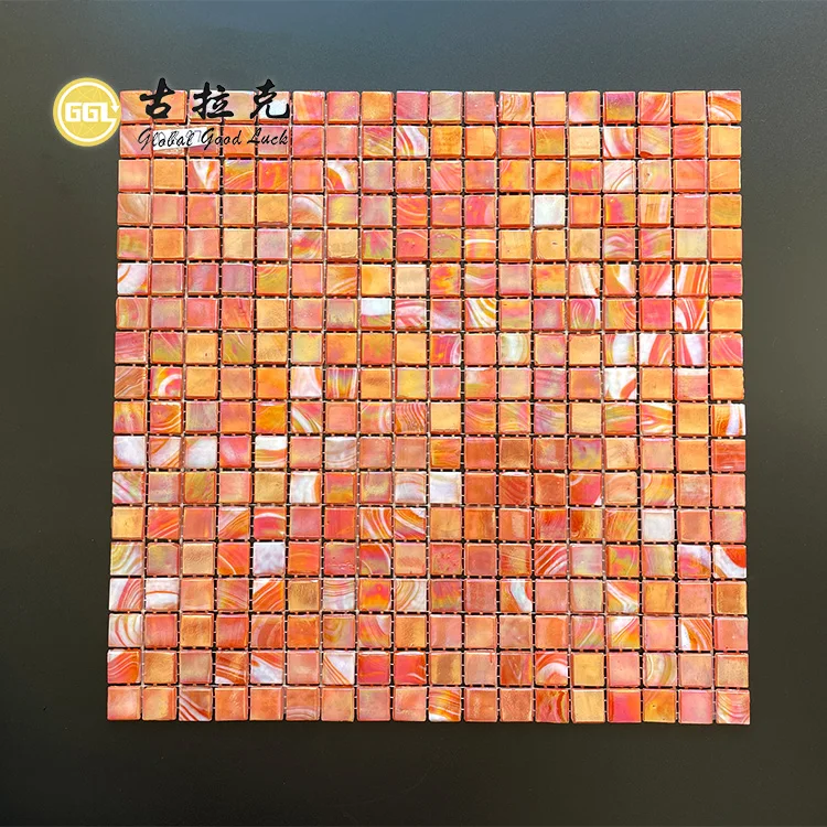 Wall Glitter Square Mosaic Tile Red Color Glass Tile Swimming Pool Tile supplier