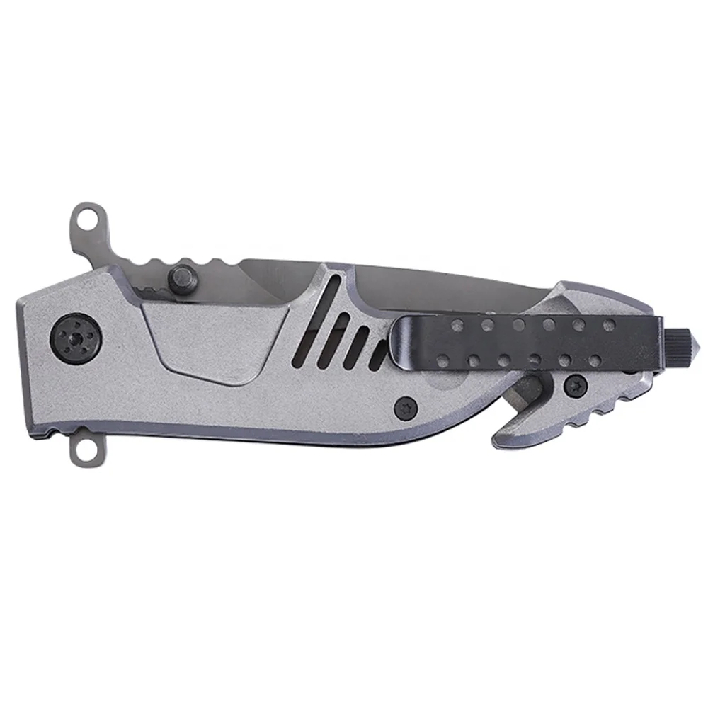 3.9" Double-Edged Anodized Coating Half Serrated Spear Point Blade Compass Glass Breaker Belt Cutter Multifunction Pocket Knife