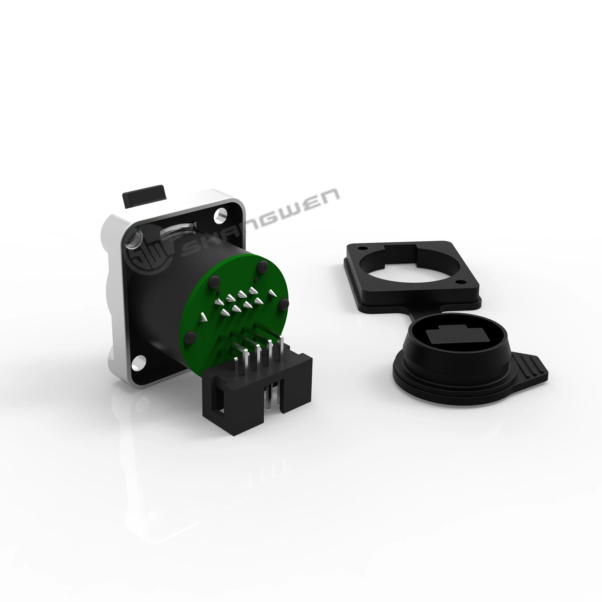 Outdoor IP65 Waterproof Panel Mount Thread Ethernet Rj45 Female Connector Horn Signal Right Angle Straight Cat5e Cat PCB RJ45