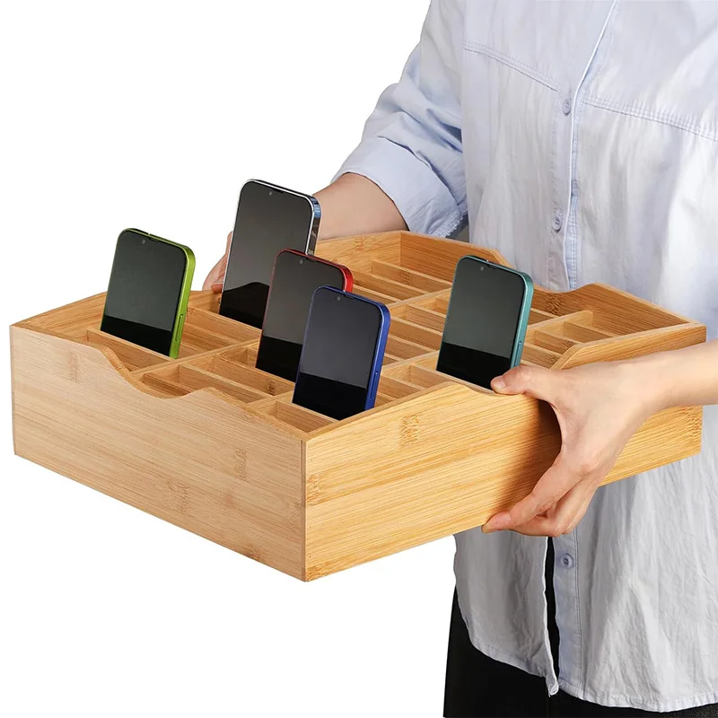 Operitacx Aufbewahrungsbox für Handys mit 36 Fächern, Holz-Handyhalter
