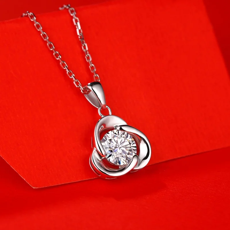 HMOIS jewelry necklace silver necklace 925 sterling 1.0ct round moissanite diamond necklace for women