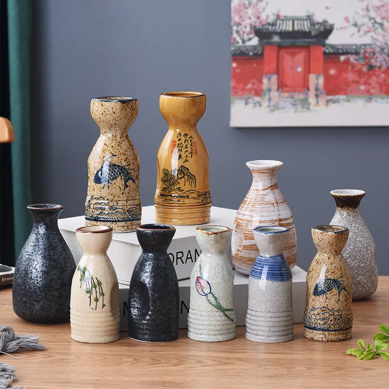 Vintage Ceramic Sake Bottle Set - Unique Chinoiserie Design, 150ml