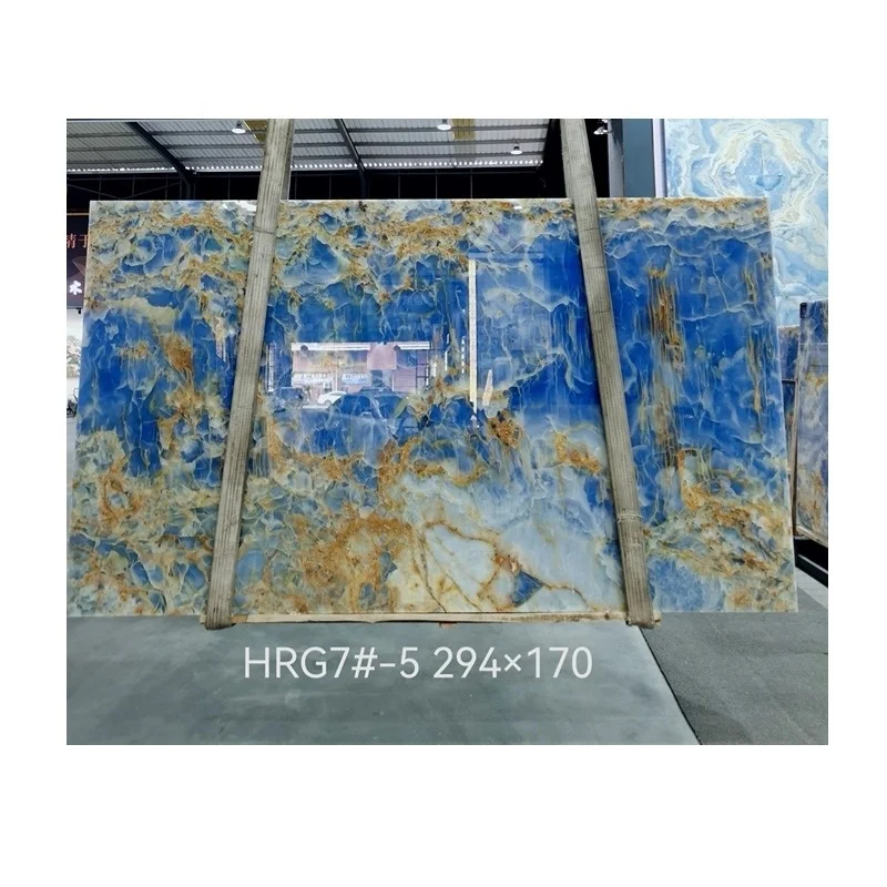 Modern Villa Onyx Slab Countertop Translucent Blue With Antique and Honed Finish for Luxury Interiors