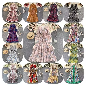 2024Vintage gentle wind floral dress female standing collar long skirt foreign air age French first love dress