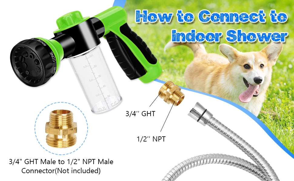 Pup Jet Dog Wash Hose Nozzle Foam Sprayer With Dog Wash Hose Attachment