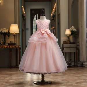 Girl Wedding Gown Fluffy Mesh Layered Modeling Kid Evening Party Dress Princess Dress for 3-13 Years Clothes for Kids