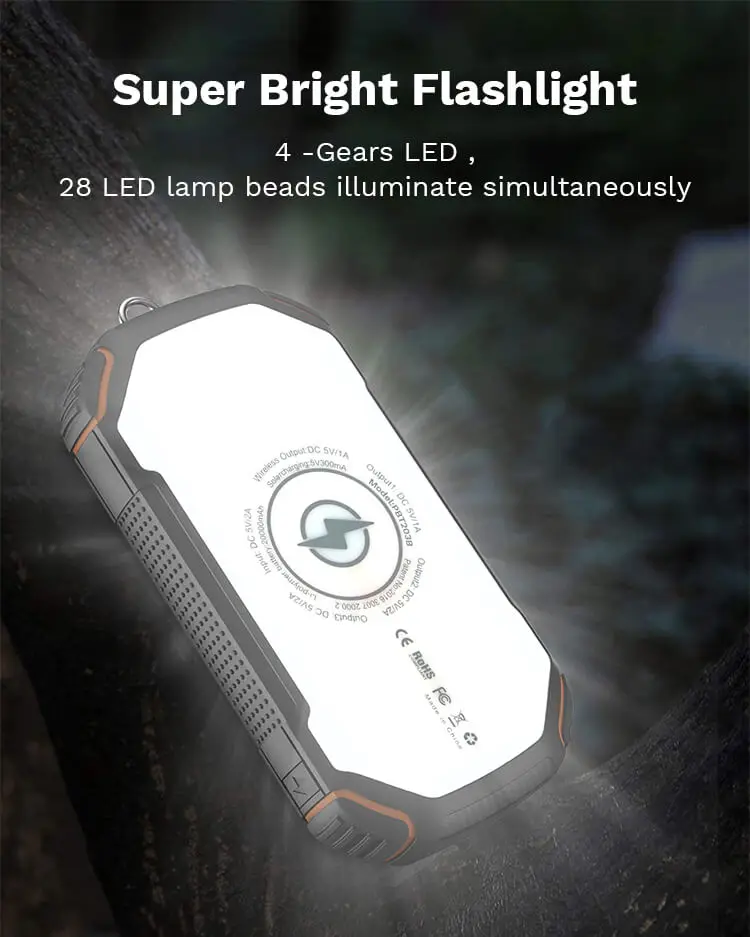 High Capacity 20000 mAh Waterproof Phone Charger Wireless Solar Power Bank 20000mAh High Capacity Wireless Solar Power Bank 20000mAh Waterproof Portable Fast Charger