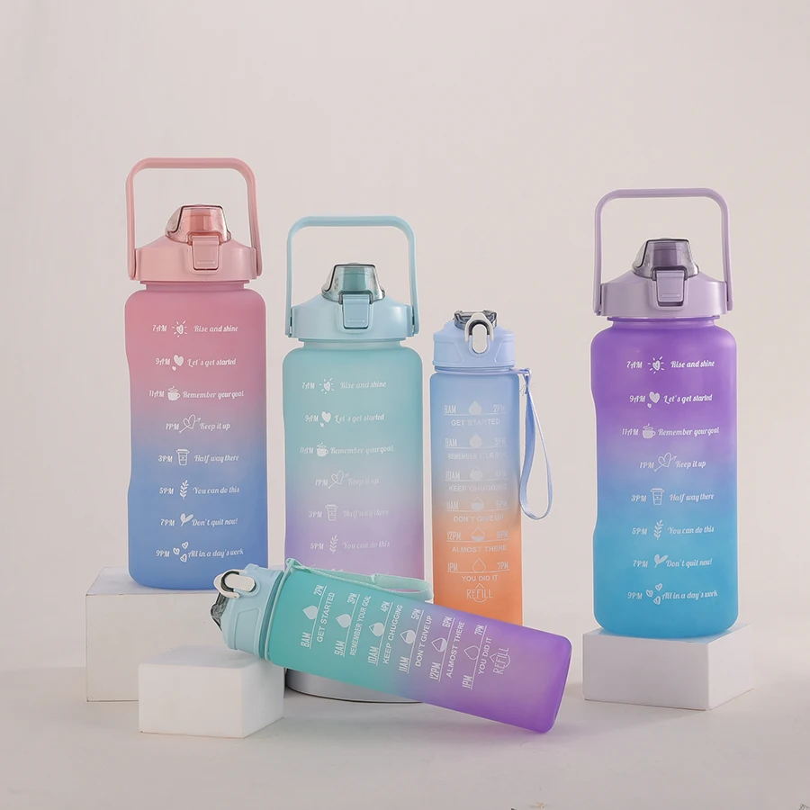 Gradient Color Large Capacity Sport Water Bottle Gym Plastic Water Bottle With Straw