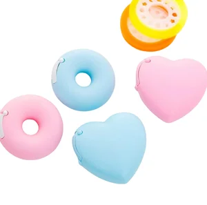 Custom Cartoon Portable Donut Tape Dispenser School Supply Stationery Set with Cutter for Students