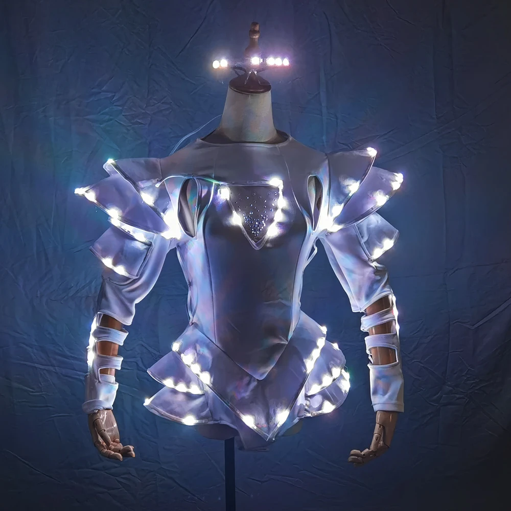 LED Stage Clothes Luminous Robot Costume for Adults Dancerwear Bra Performance Wear for Ballroom Dance