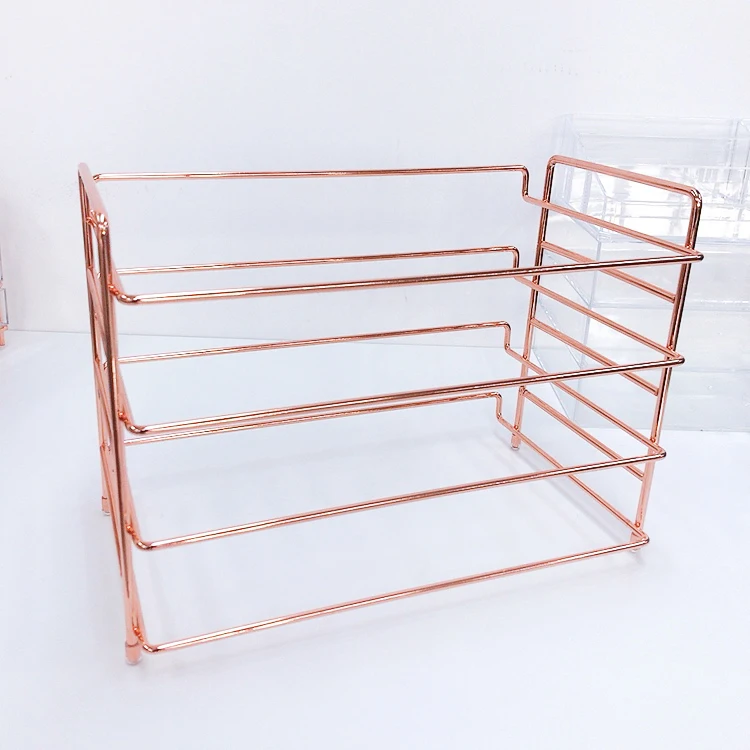 Оптовая продажа, акриловый косметический Органайзер с 3 ящиками и золотой металлической рамкой