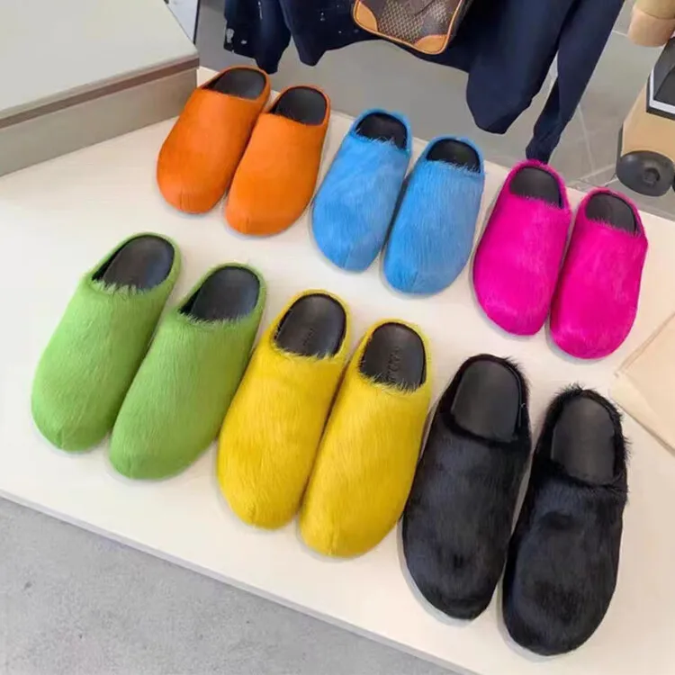Wool Casual Slippers Fashion Fur Slipper Real Horsehair Slippers ...