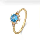 Peishang Brand 925 Sterling Silver Natural Stone Blue Topaz Ring Gold Plated Cz Cubic Zirconia Rings Jewelry Wholesale