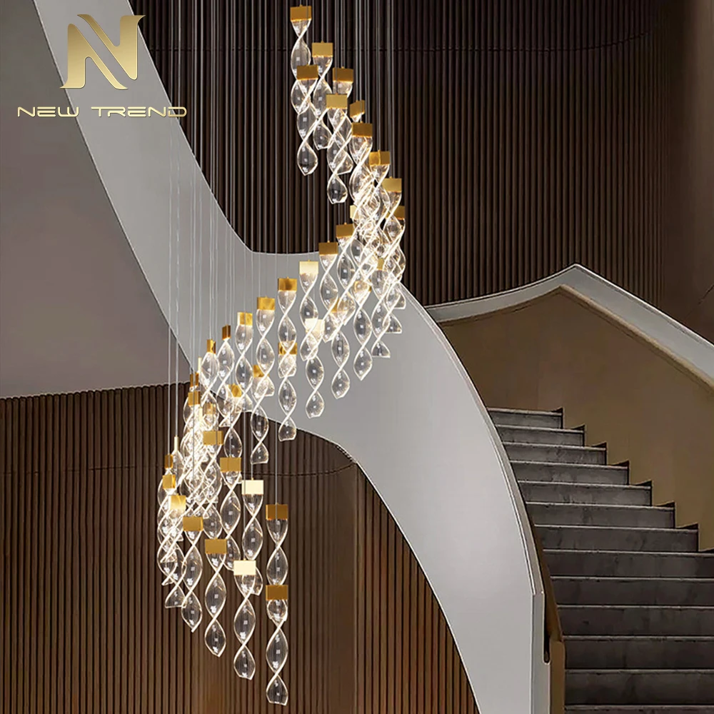 PD8008 Large Modern Acrylic Ring Chandelier High Ceiling Spiral LED Pendant for Villa Staircase