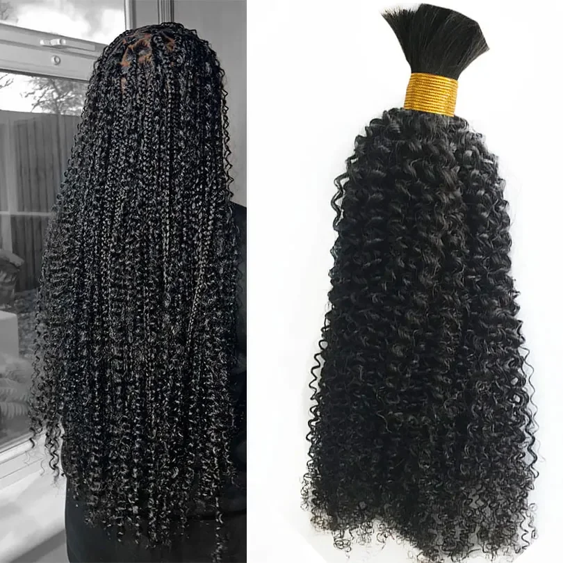 Mongolian Afro Curly Human Hair Bulk For Braiding No Weft Remy Human Hair Bulk 1/2/3 Bundles_voghion.com