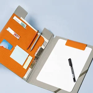 Small Batch Customized logo A4 Padfolio PU Leather Writing Portfolio Multifunctional Reusable Business File Clip Note Pad Folder