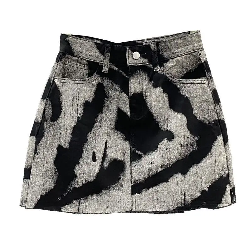 Damekjoler til vår og sommer: nye jeansskjørt i koreansk stil med høy liv, trykk og A-linje