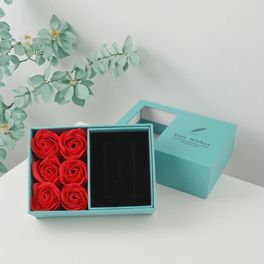 Jinayon Custom Jewelry Packaging Box Artificial Soap Rose Flowers with Sponge Lining Paper Gift Package Box for Valentine's Day