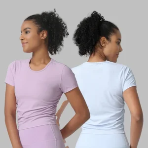 Spring Ribbed T-shirt Quick Drying Yoga Wear Short Sleeve Gym Top Cover up Outdoor Running Exercise Short Sleeve Sport Women Top