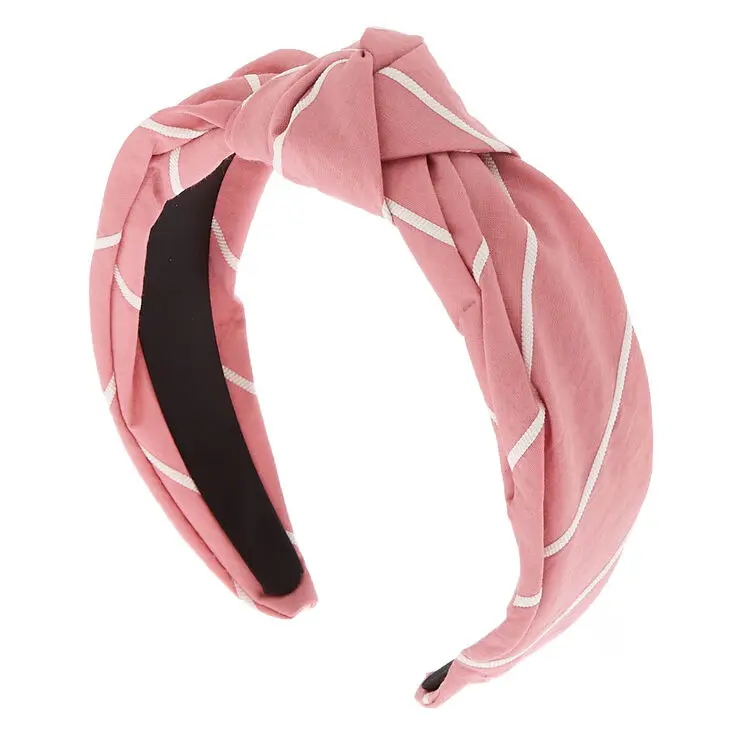 factory suppliers pink hair bow with white stripe hair band