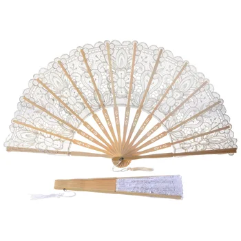 Folding hollow lace handfan Chinese style handicraft decoration retro fan bamboo and Lace Silk Folding Hand Fan
