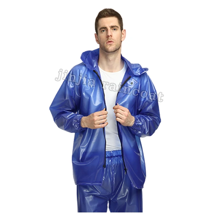 Men's Durable PVC Rain Suit Hi Vis Clear Motorcycle Hoodie with Jacket and  Pants Stock Sale Waterproof Poncho for Rainy Days