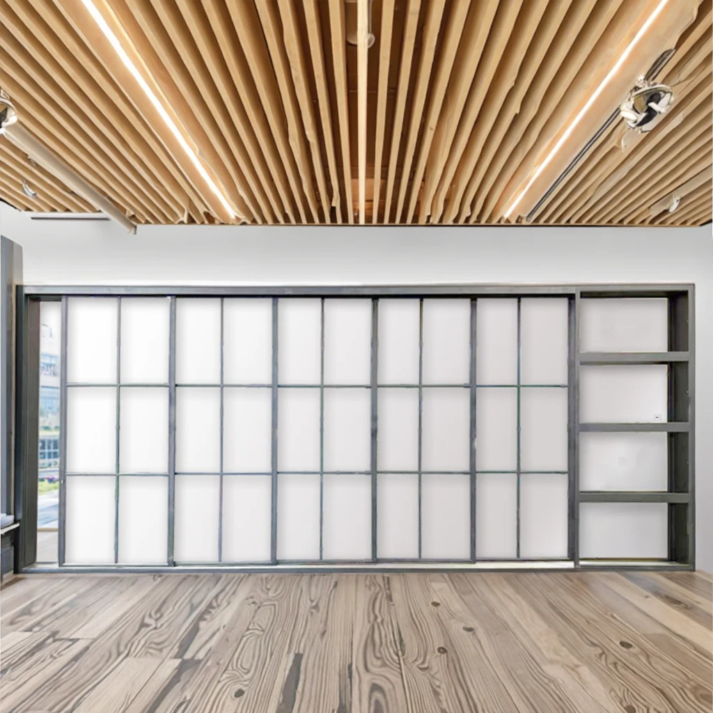 Modern French Wrought Iron Sliding Door with Double Glazing Finished Surface Windproof for Interior/Exterior Use in Villa Hotel details