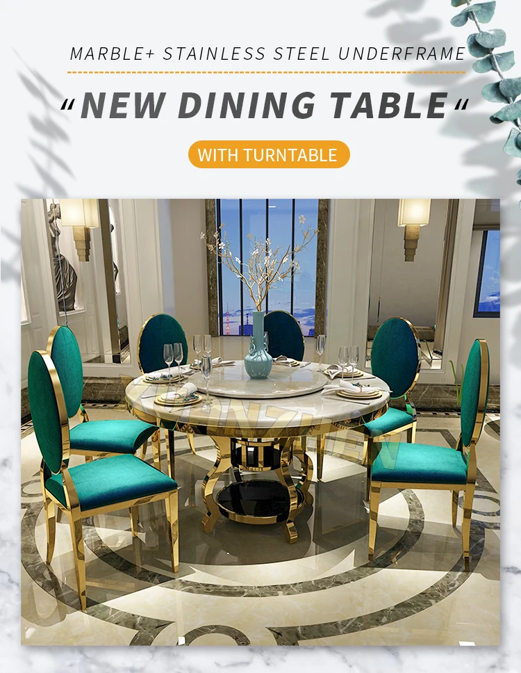 Home Furniture 6 Seater Modern Round Marble Dining Table Golden