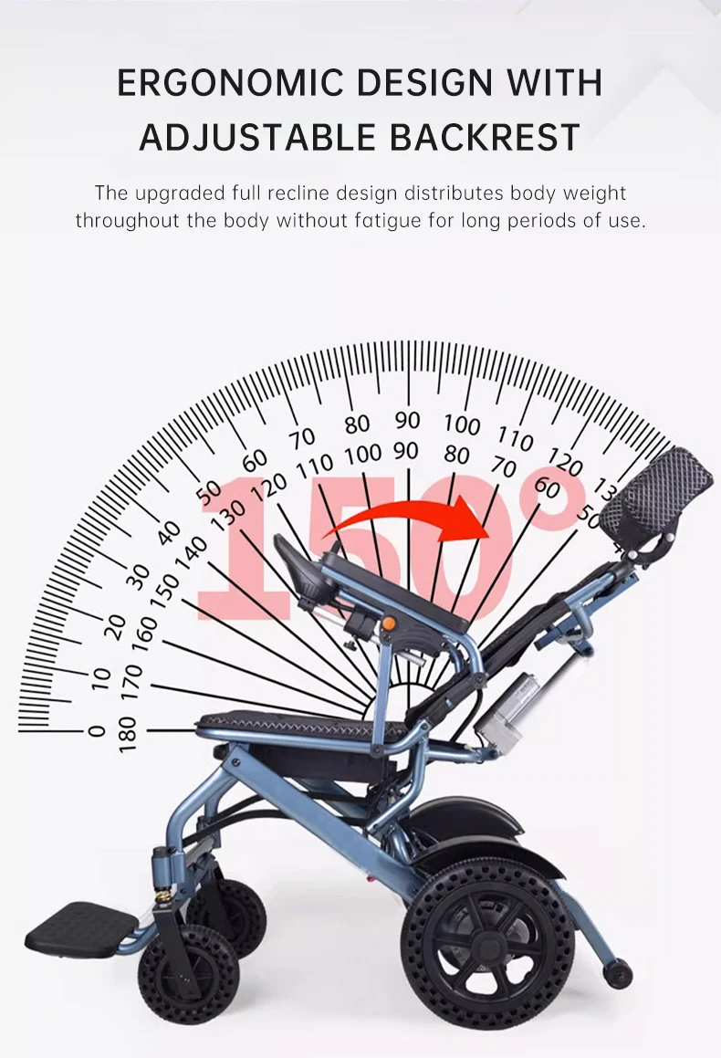 Carbon Fiber Aluminum Alloy Frame Lightweight Breathable Cushion Folding Airplane boarding Electric Wheelchair details