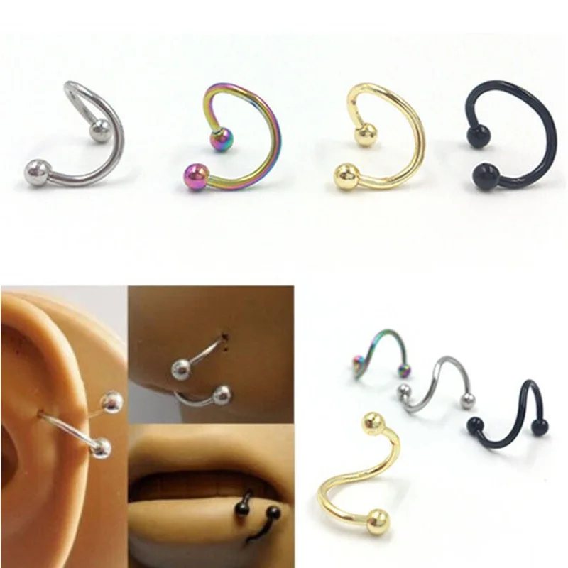 Wholesales Multi Use Color Plating 316l Medical Steel Piercing Jewelry S Bar Round Ball Nose Rings for Ladies