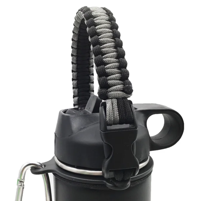 1pc Black Water Bottle Carrier, Braided Handle Strap With Safety Ring And  Carabiner, Fits And Other 12-64 Oz Bottles