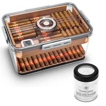 Portable Cigar Humidor Sealed Moisture Large Volume Cigar Case Transparent Cedar Wood Double Layer Cigar Box